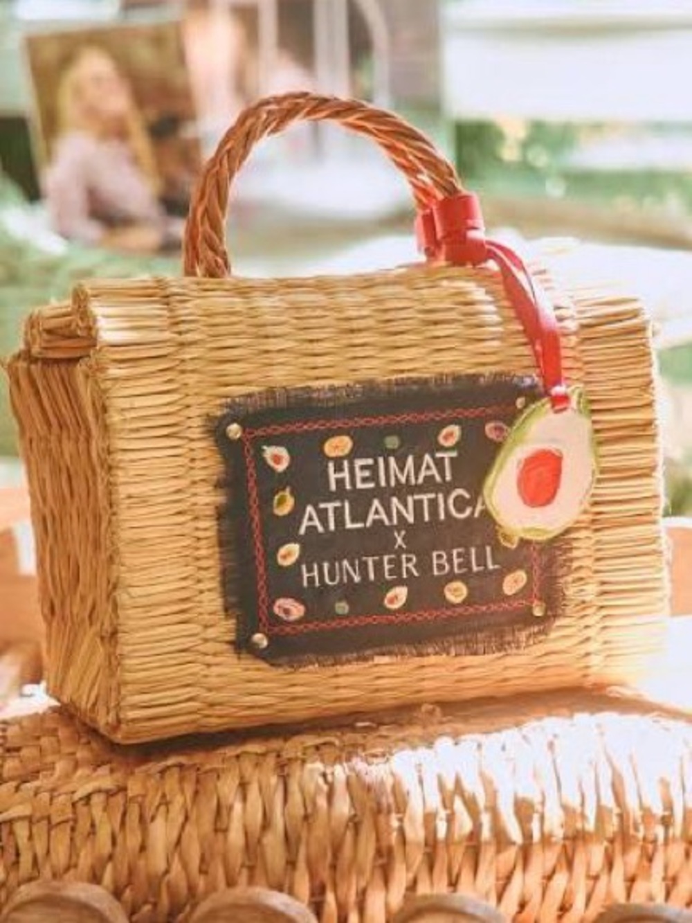 NWT HUNTER BELL x Heimat Atlantica Natural Woven Straw Mini Bag with Red Tag